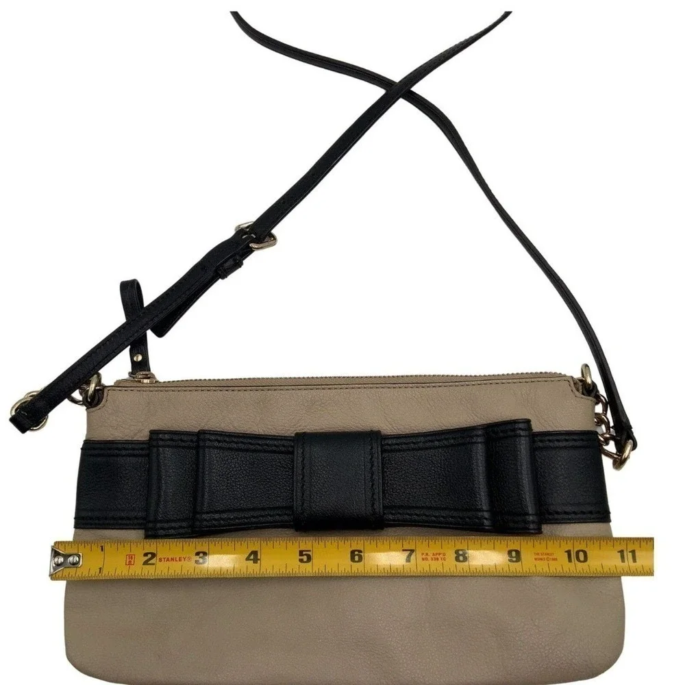 KATE SPADE New York Crossbody Bow‎ Bag Cow Leather Beige Black Classic Classic